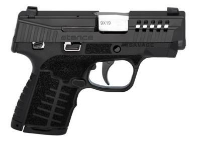 Savage Arms 67002 Stance 9mm Luger 3.20&quot; 7+1/8+1, Black Polymer Frame, Serrated/Ported Black Nitride Slide, Interchangeable Backstraps, Manual Safety, Night Sights