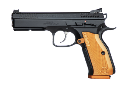 CZ-USA 91249 Shadow 2 9mm Luger Caliber with 4.89&quot; Non-Tilted Barrel, 17+1 Capacity, Black Polycoat Finish Picatinny Rail &amp; Beavertail Frame, Inside Railed Black Nitride Steel Slide &amp; Checkered Orange