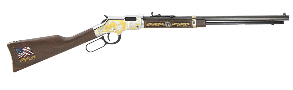 Henry H004MS2 Golden Boy Military Service Tribute 2 22 Short, 22 Long or 22 LR Caliber with 16 LR/21 Short Capacity, 20&quot; Blued Barrel, Nickel-Plated Metal Finish &amp; American Walnut Stock Right Hand (Fu