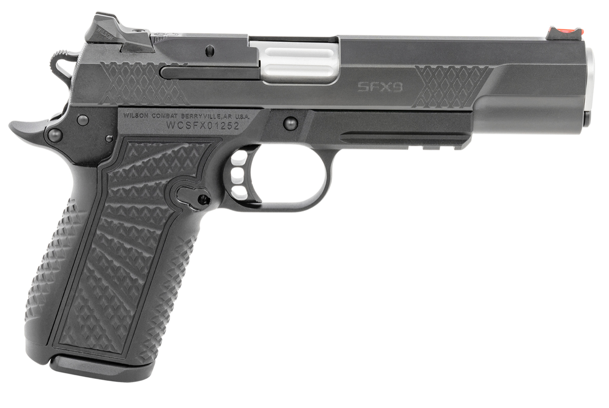 Wilson Combat SFX9FSR5 SFX9 9mm Luger Caliber with 5&quot; Barrel, 15+1 Capacity, Black Finish Aluminum Picatinny Rail/Beavertail Frame, Serrated Black DLC Stainless Steel Slide &amp; Black Polymer Grip