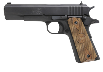 Iver Johnson 1911 A1 38 Super 9+1 5&quot; Matte Blued Serrated Steel Slide &amp; Steel Frame w/Beavertail Double Diamond Checkered Walnut Grips