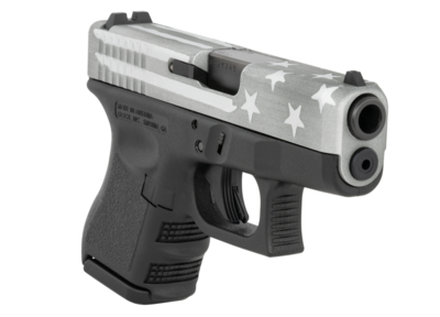 Glock G26 Gen3 Subcompact 9mm Luger 3.43&quot; Barrel 10+1, Black Frame With Gray Battle Worn Flag Cerakote Slide, Finger Grooved Textured Polymer Grip, Safe Action Trigger