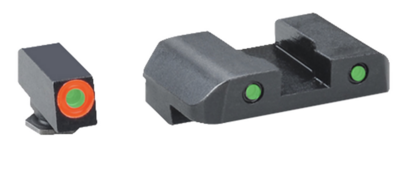 AmeriGlo Spartan Operator Set Set Tritium Green w/Orange Outline Green with Black Frame Compatible w/Glock 17/19/22/23/24/26/27/33/34/35/37/38/39 Gen1-4
