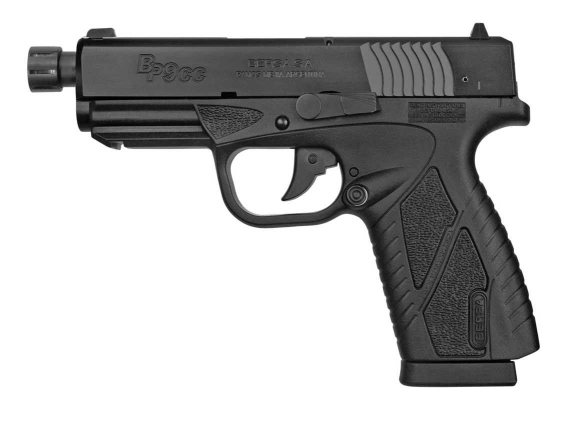 Bersa BPCC Concealed Carry 9mm Luger 8+1 3.30&quot; Threaded Barrel, Matte Black Polymer Frame w/Picatinny Acc. Rail, Serrated Steel Slide, Polymer Grip, Manual Safety