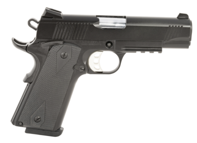 Tisas 1911 Carry 9mm Luger 9+1 4.25&quot; Black Cold Hammer Forged Barrel, Black Cerakote Serrated Steel Slide, Black Cerakote Steel Frame w/Accessory Rail &amp; Beavertail, Black Overmolded Grips