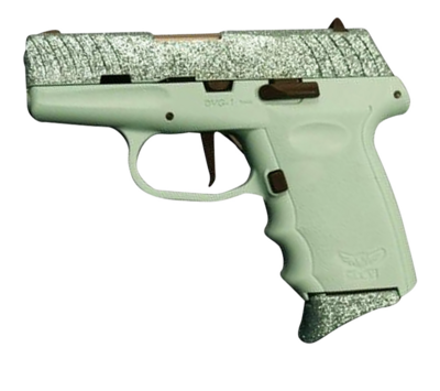 SCCY DVG-1 Sub-Compact 9mm Luger 10+1 3.10&quot; Black Barrel, Sea-Mist Blue Glitter Serrated Slide, SCCY Blue Polymer Frame w/Finger Grooved Polymer Grips Right Hand