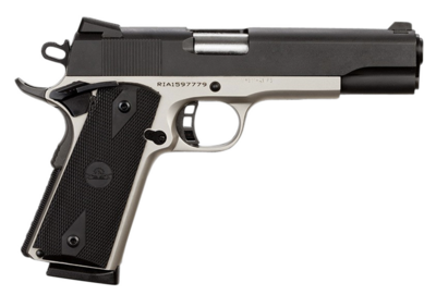 Rock Island 51447 Rock Standard FS 45 ACP Caliber with 5&quot; Barrel, 8+1 Capacity, Nickel Finish Steel Beavertail Frame, Serrated Black Parkerized Steel Slide &amp; Black Rubber Grip