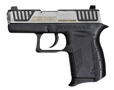 Diamondback DB0100E032 G4 380 ACP 6+1 2&quot; Stainless Steel Barrel, Stainless Steel w/Black Accents Serrated w/Laser Logo Slide, Black Polymer Frame w/Beavertail, Black Polymer Grips