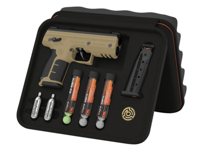 Byrna Technologies SK68300TANKINETIC SD Kinetic Kit CO2 .68 Cal 5rd, Tan Polymer, Black Rubber Honeycomb Grip, C02 &amp; 15 Projectiles Included