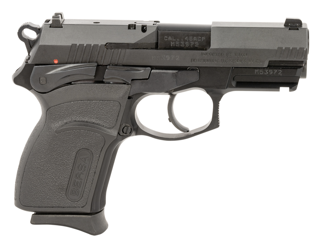 Bersa TPRC Compact 45 ACP 7+1 3.50&quot; Steel Black Barrel, Matte Black Serrated Slide &amp; Aluminum Frame w/Picatinny Rail Black Polymer Grips Ambidextrous