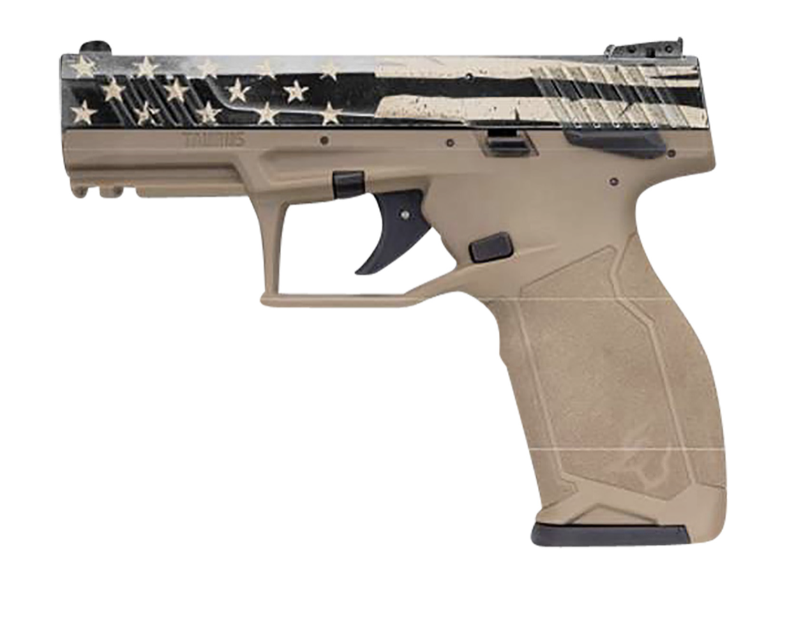 Taurus TX22 Full Size 22 LR 10+1 4.10&quot; Matte Black Barrel, Black Distressed US Flag Cerakote Serrated Slide, FDE w/Black Controls Polymer Frame w/Picatinny Rail, Right Hand