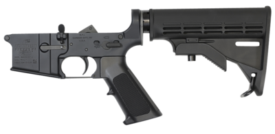 Bushmaster M4 Lower Multi-Caliber Black Rec Black Polymer 6 Position Collapsible Carbine/A2 Pistol Grip for AR-15