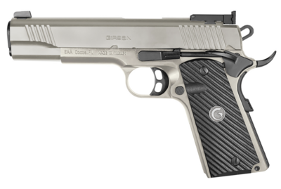 EAA Girsan MC1911 Match 45 ACP Caliber with 5&quot; Barrel, 8+1 Capacity, Overall Nickel Finish Steel, Extended Beavertail Frame, Serrated Slide &amp; Checkered Laminate GripAmbidextrous