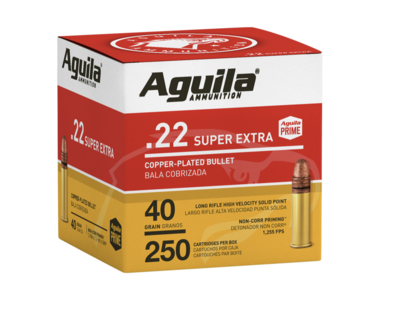 Aguila Super Extra High Velocity 22 LR 40 gr Copper-Plated Solid Point 250 Per Box