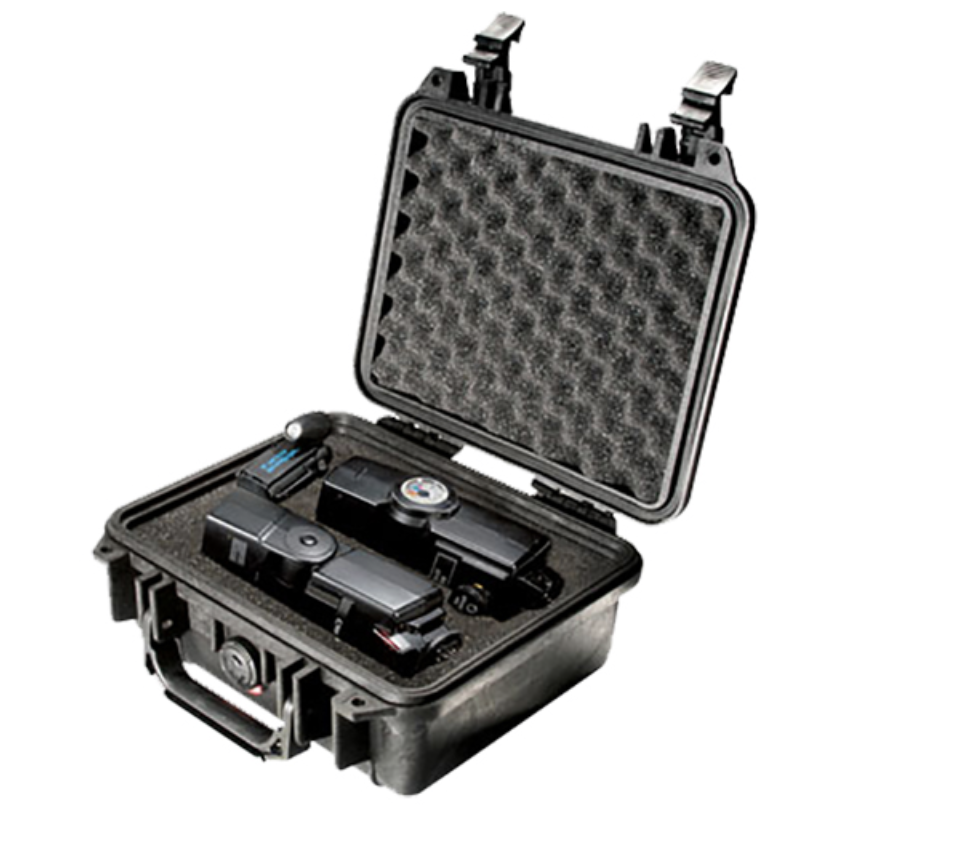 Pelican Protector Case made of Polypropylene with Black Finish, Foam Padding, Stainless Steel Hardware &amp; Double Throw Latches 9.31&quot; L x 7.13&quot; W x 4.12&quot; D Interior Dimensions