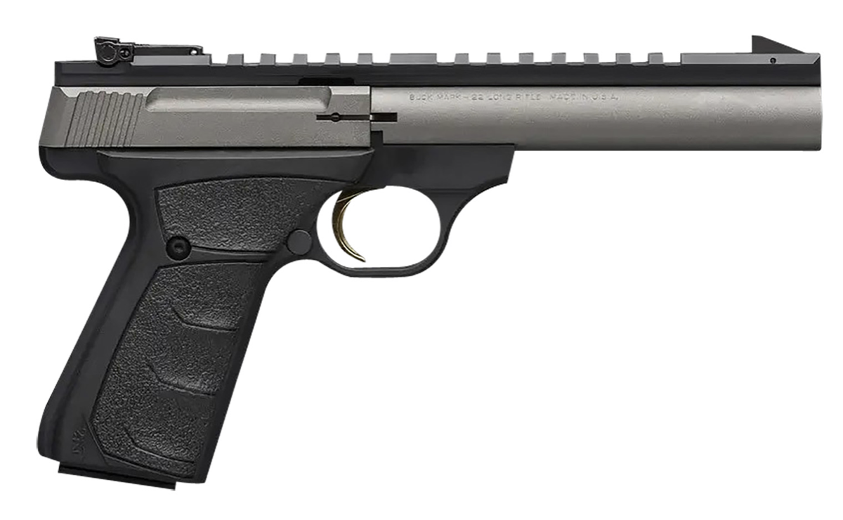 Browning Buck Mark Field/Target 22 LR 10+1 5.50&quot; Tungsten Gray Cerakote Steel Bull Barrel &amp; Serrated Steel w/Picatinny Rail Slide, Matte Black Alloy Receiver Black Polymer Grips
