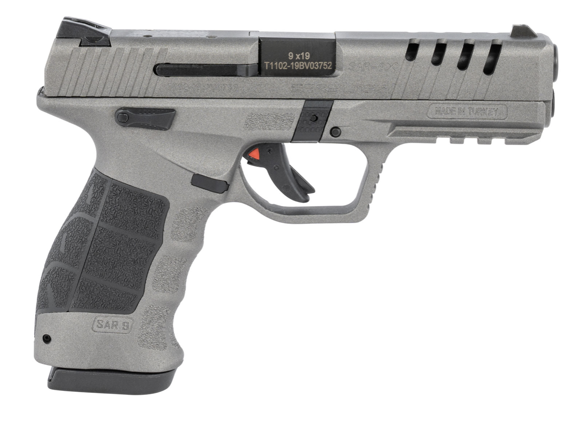 SAR SAR9X 9mm Luger 4.40&quot; Barrel 17+1 Or 19+1 , Platinum Cerakote Frame With Picatinny Acc. Rail , Lightening Cut Slide , Black Interchangeable Grip Panels &amp; Backstraps , Manual Safety