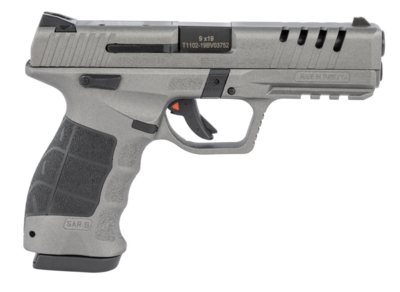 SAR SAR9X 9mm Luger 4.40&quot; Barrel 17+1 Or 19+1 , Platinum Cerakote Frame With Picatinny Acc. Rail , Lightening Cut Slide , Black Interchangeable Grip Panels &amp; Backstraps , Manual Safety