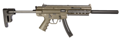 GSG  GSG-16 22 LR Caliber with 22+1 OR 10+ 1  Capacity, 16.25&quot; Barrel, Green Metal Finish &amp; Collapsible with Storage Compartment Black Stock (Full Size)