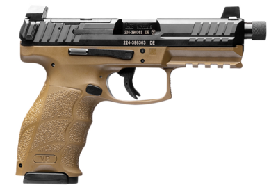 HK VP9 Tactical Exclusive 9mm Luger 17+1 4.70&quot; Steel Threaded Barrel, Black Optic Ready/Serrated Slide, Flat Dark Earth Polymer Frame w/Picatinny Rail/Serrated Trigger Guard&amp; Push Button Mag Release, 