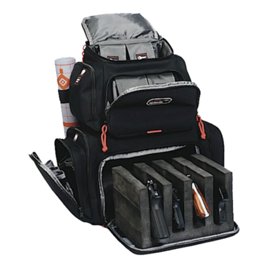GPS Bags Handgunner Backpack 1000D Nylon Black with Tan Accents Foam Cradle Holds 4 Medium Handguns, Mag Pockets, Pull-Out Rain Cover &amp; Visual ID Storage System