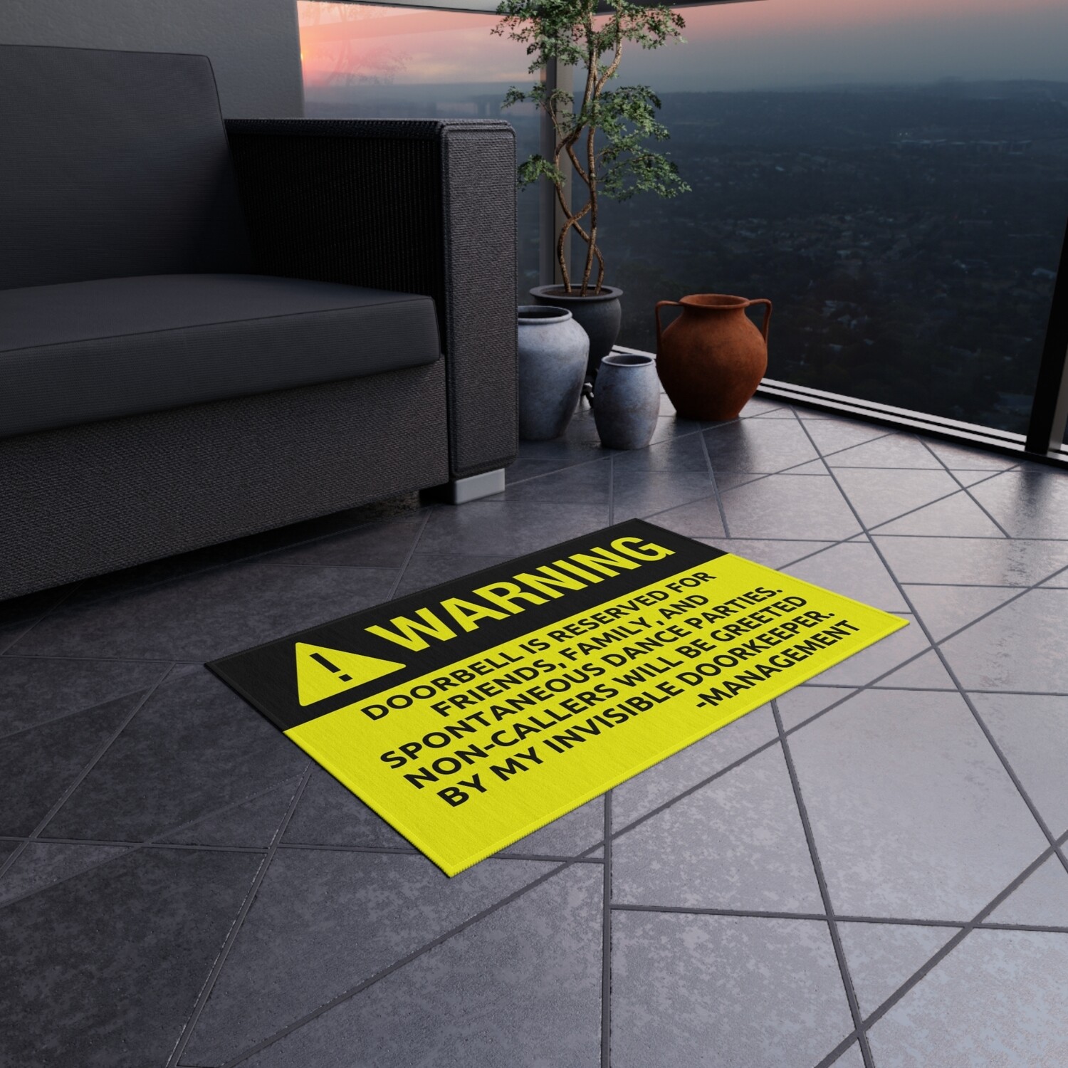 Warning: Funny Door Mat - Uninvited Guest Door Mat