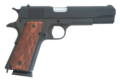 Cimarron 1911 .45 ACP 8+1 5.03&quot; Black Steel Barrel, Black Parkerized Serrated Slide, Black Parkerized Frame, Checkered Walnut Grips, Right Hand