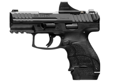 HK VP9SK Sub-Compact Sub-Compact 9mm Luger 15+1 3.39&quot; Black Polygonal Rifled Barrel Black Optic Ready/Serrated Slide Black Polymer Frame w/Picatinny Rail Black Finger Grooved Polymer Grips Features Ho