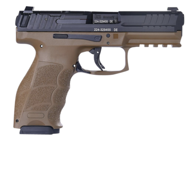 HK VP9B Full Size 9mm Luger 17+1 4.09&quot; Polygonal Rifled Barrel, Flat Dark Earth Cerakote Optic Ready/Serrated Slide, Flat Dark Earth Polymer Frame w/Picatinny Rail/Push Button Mag Release, Ambidextrou