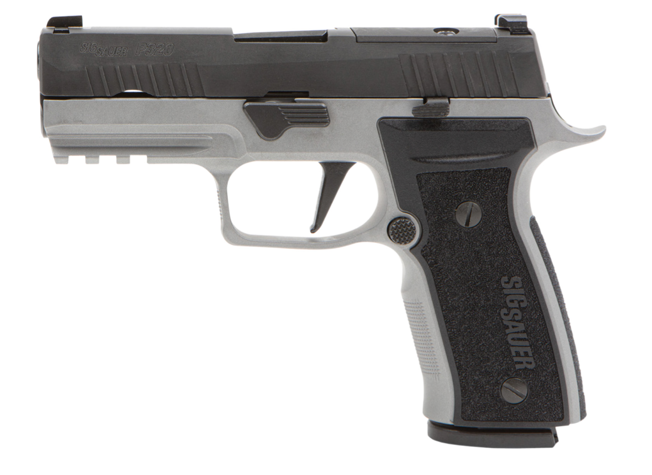 Sig Sauer P320 AXG Carry 9mm Luger 10+1 3.90&quot; Black Steel Barrel, Black Nitron Optic Ready/Serrated Slide, Stainless Steel Frame w/Beavertail &amp; Picatinny Rail Black Titanium Cerakote AXG Grips