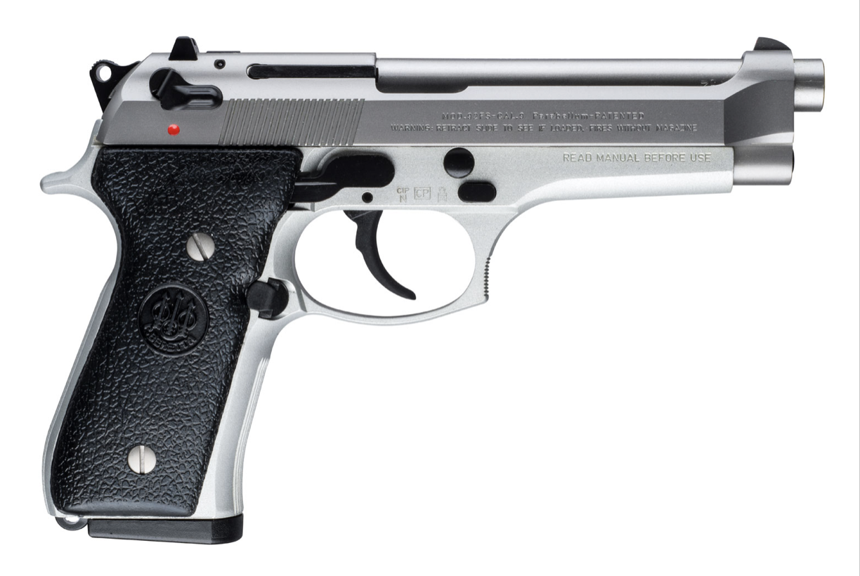 Beretta 92FS Inox Full Size 9mm Luger 15+1 4.90&quot; Satin Stainless Barrel, Serrated Slide &amp; Alloy Frame, Black Stippled Rubber Grips Right Hand