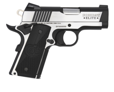 Colt 1911 Combat Elite Defender 9mm Luger Caliber with 3&quot; Barrel, 8+1 Capacity, Two-Tone Elite Finish Stainless Steel Frame, Serrated Slide, Half Checkered/Scalloped Black G10 Grip &amp; Night Sights