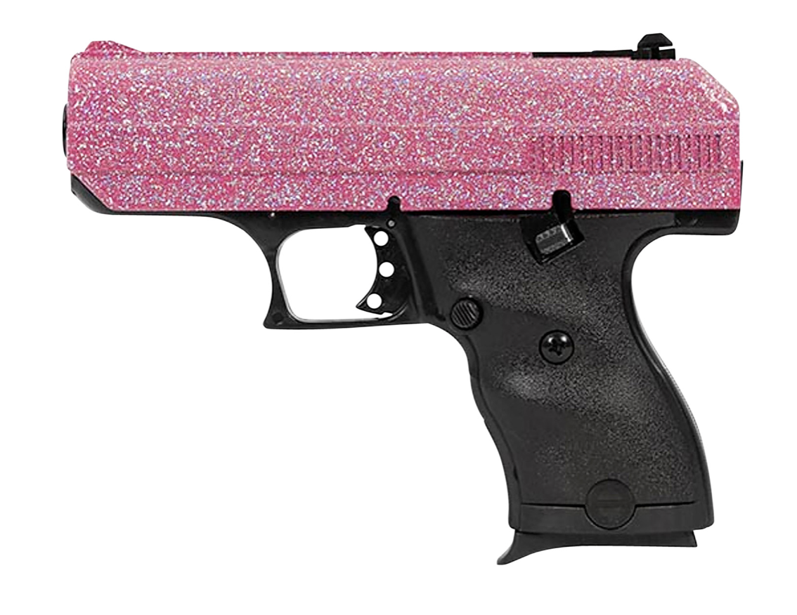 Hi-Point C9 9mm Luger 8+1 3.50&quot; Black Steel Barrel, Hydro-Dipped Pink Sparkle Serrated Slide, Black Polymer Frame, Black Polymer Grips, Right Hand