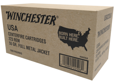 Winchester Ammo USA 223 Rem 55 gr 3240 fps Full Metal Jacket (FMJ) 1000rds (Sold by Case)