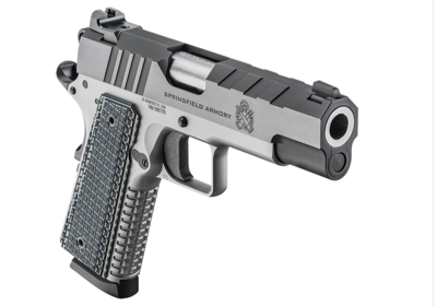 Springfield Armory PX9218L 1911 Emissary 45 ACP 8+1 4.25&quot; Bull Barrel, Stainless Steel Frame w/Beavertail , Tri-Top Cut Blued Carbon Steel Slide, Black VZ Thin-Line G10 Grip
