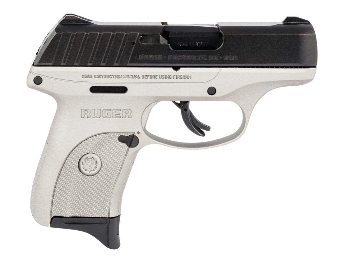 Ruger EC9s 9mm Luger Black Oxide Alloy Steel 3.12&quot; Barrel 7+1, Savage Silver Cerakote Glass-Filled Nylon Frame, Black Oxide Hardened Alloy Steel Slide, Manual Safety