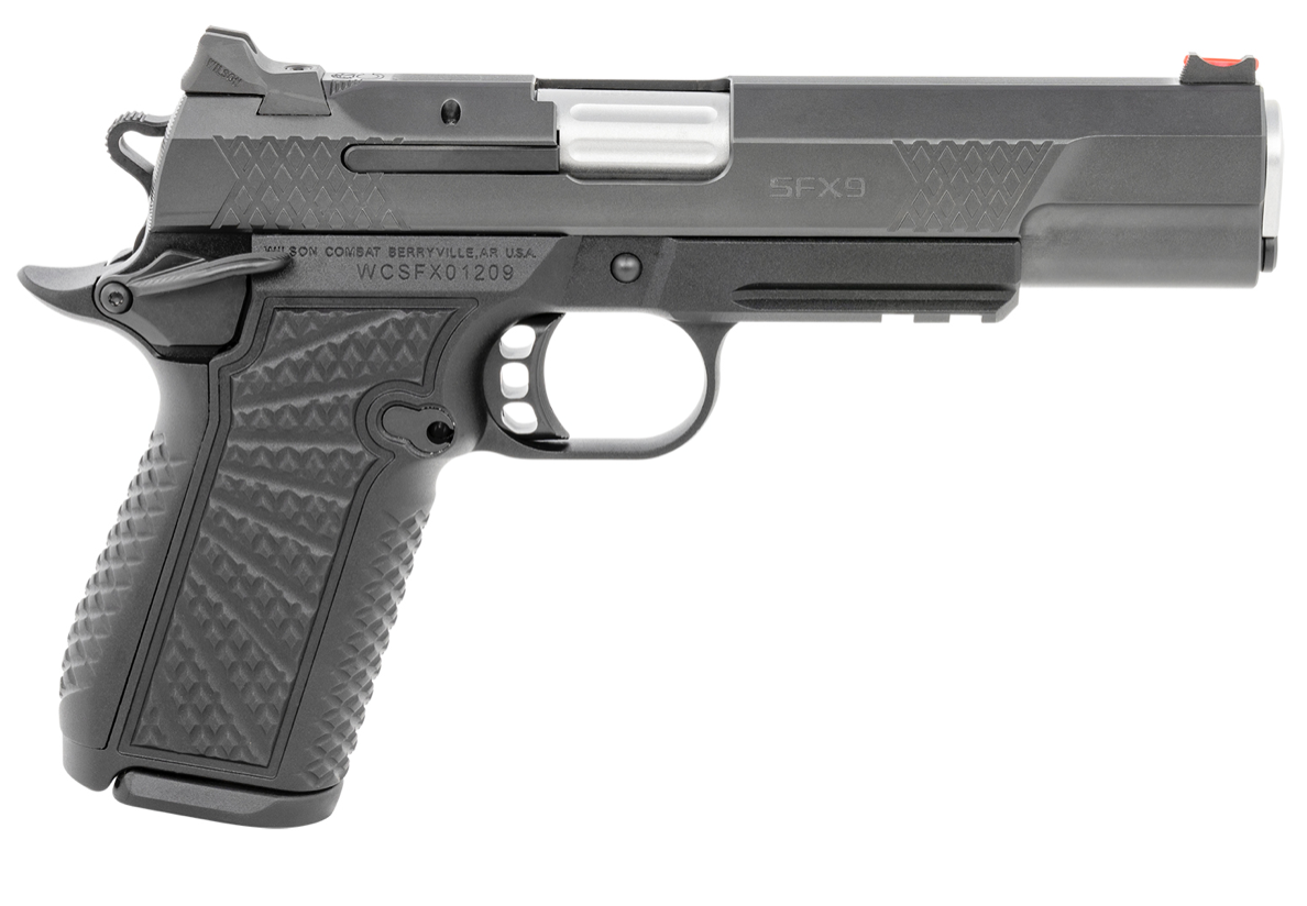 Wilson Combat SFX9 9mm Luger Caliber with 5&quot; Barrel, 15+1 Capacity, Black Finish Aluminum Picatinny Rail/Beavertail Frame, Serrated Black DLC Stainless Steel Slide, Black Polymer Grip &amp; Ambidextrous S