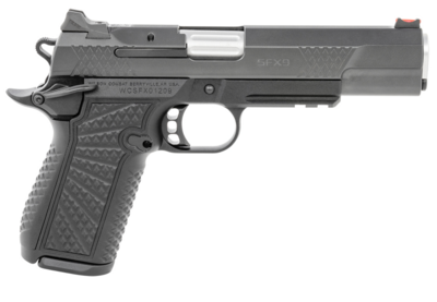 Wilson Combat SFX9 9mm Luger Caliber with 5&quot; Barrel, 15+1 Capacity, Black Finish Aluminum Picatinny Rail/Beavertail Frame, Serrated Black DLC Stainless Steel Slide, Black Polymer Grip &amp; Ambidextrous S
