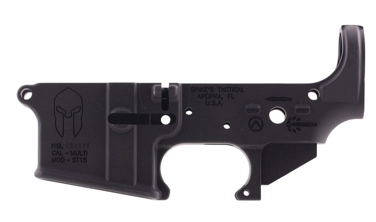 Spikes Spartan Stripped Lower Receiver Multi-Caliber 7075-T6 Aluminum Black Anodized for AR-15