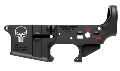 Spikes Tactical Punisher Stripped Lower Receiver Multi-Caliber 7075-T6 Aluminum Black Anodized with Color Fill for AR-15