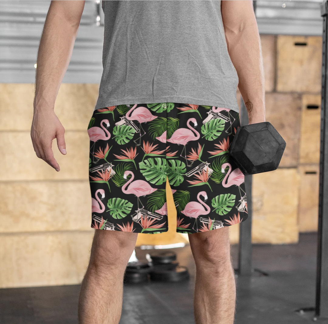 Midnight Gunner Flamingo Serenade Men&#39;s Elastic Beach Shorts