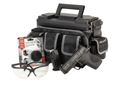 Smith &amp; Wesson CSX Range Kit 9mm Luger 10+1/12+1 3.10&quot;, Black, Serrated Slide, Aluminum Frame, Interchangeable Backstrap Grips, Ambi Controls, Includes Surefire Ear Pro &amp; Plano Range Bag