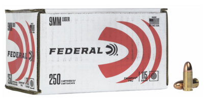 Federal Champion Training Training 9mm Luger 115 gr Full Metal Jacket (FMJ) 250 Round Box 