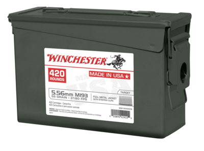Winchester  USA M193 5.56x45mm NATO 55 gr 3180 fps Full Metal Jacket (FMJ) 840rds 420 Bx/2 Cans