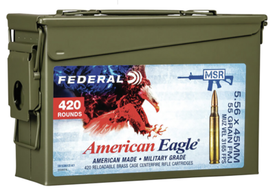 Federal American Eagle American Eagle 5.56x45mm NATO 55 gr Full Metal Jacket Boat-Tail (FMJBT) 420 Round Case 