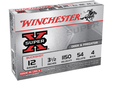 Winchester Ammo Super X 12 Gauge 3.50&quot; 54 Pellets 4 Buck Shot 5 Per Box