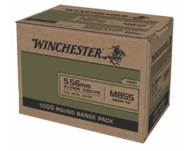 Winchester Ammo  M855 Green Tip 5.56x45mm NATO 62 gr Full Metal Jacket (FMJ) 1000 Per Case