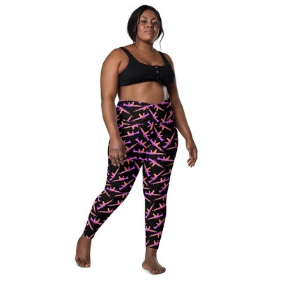 Pink and Black Rifle Themed Crossover Leggings With Pockets