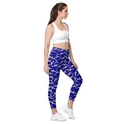 Blue and White Rifle Crossover Leggings With Pockets
