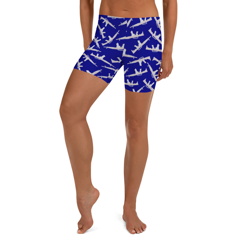Blue and White Rifle Themed Shorts